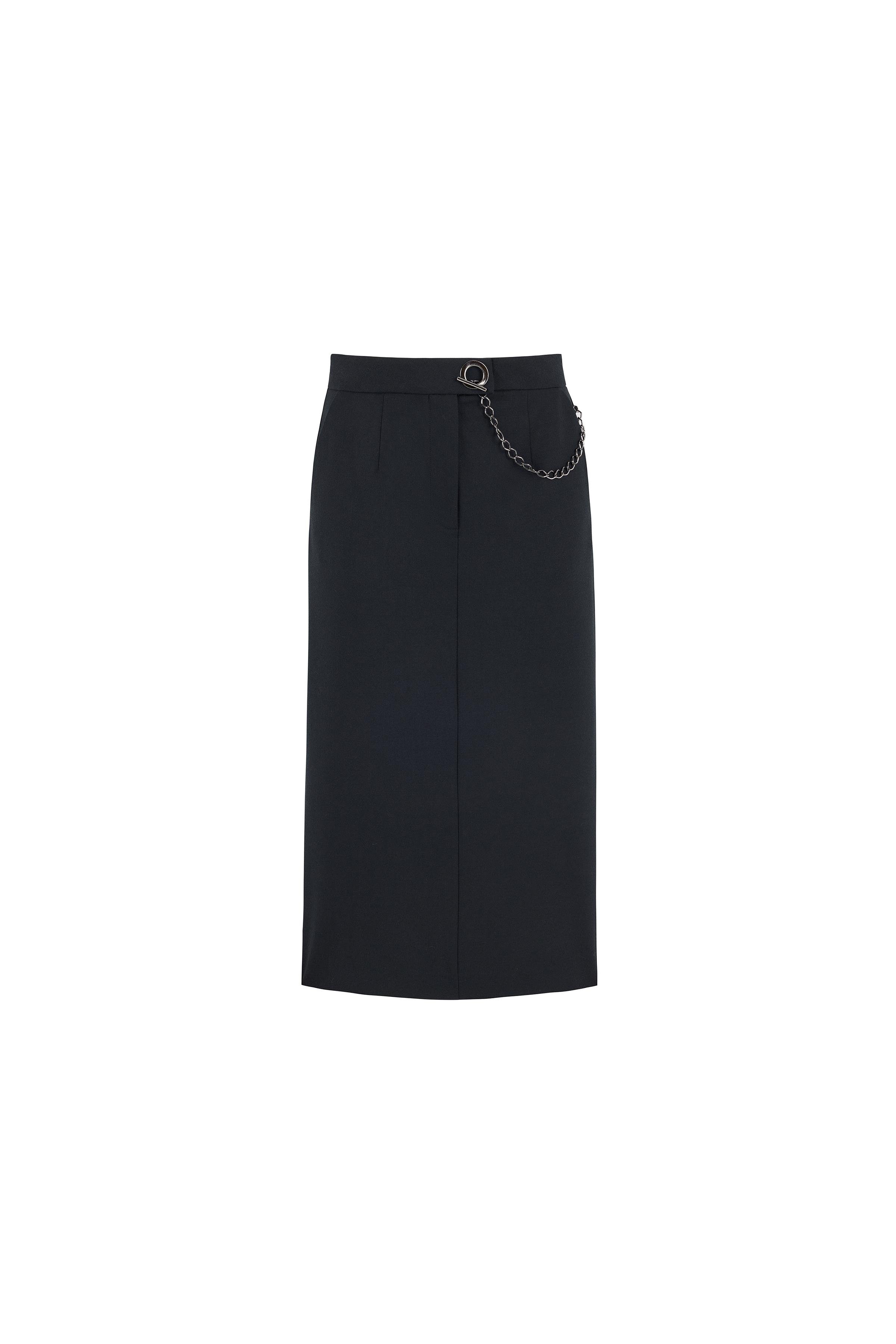 Wool Skirt With Chain Details Black