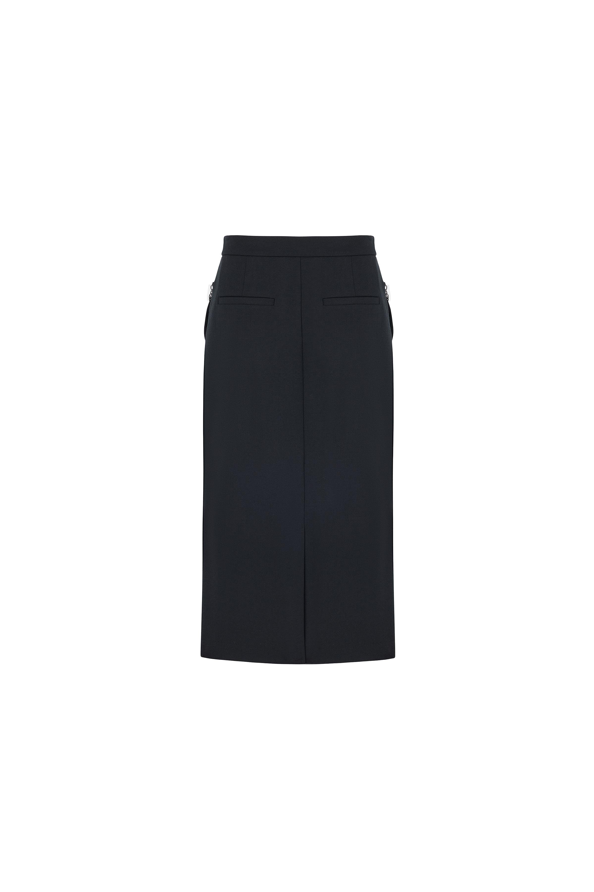Wool Skirt With Chain Details Black