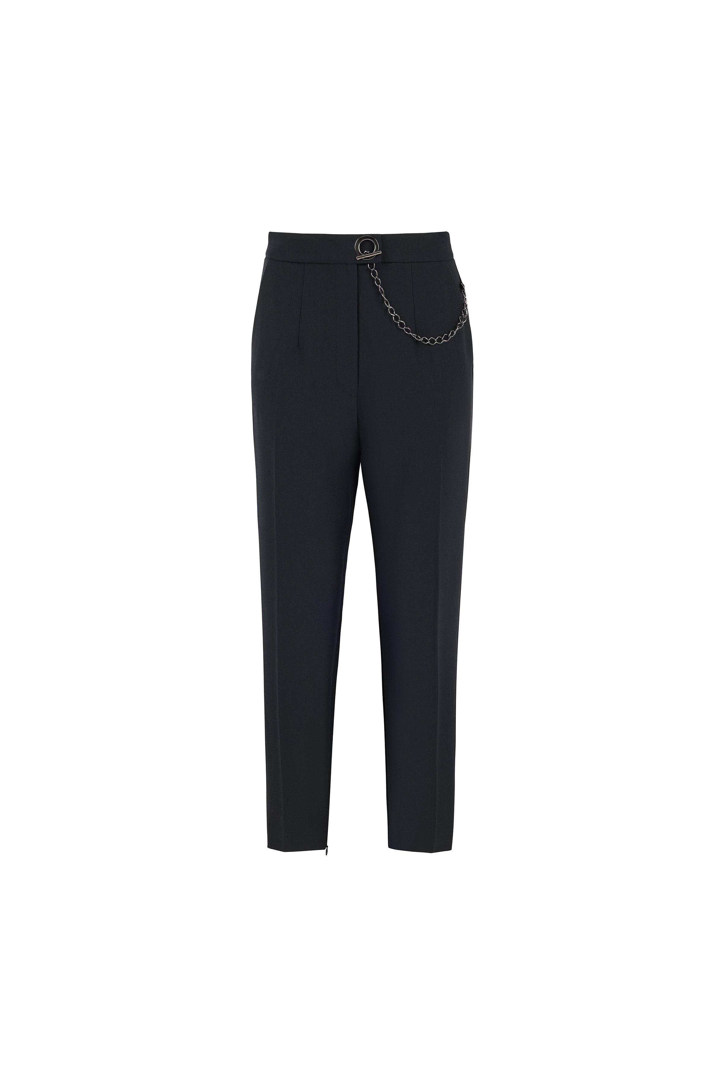 Wool Trousers With Chain Details Black