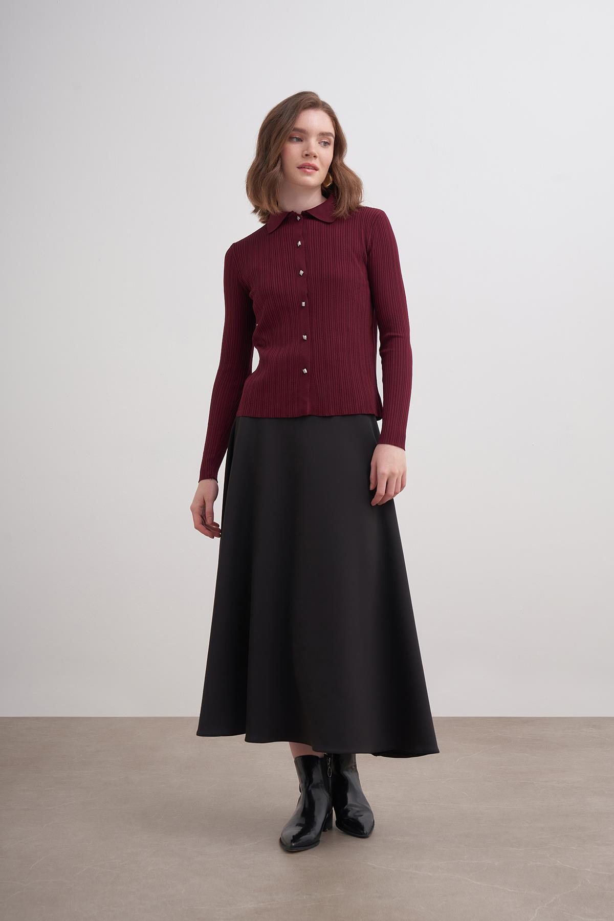Cotonelit Crop Hırka Bordo