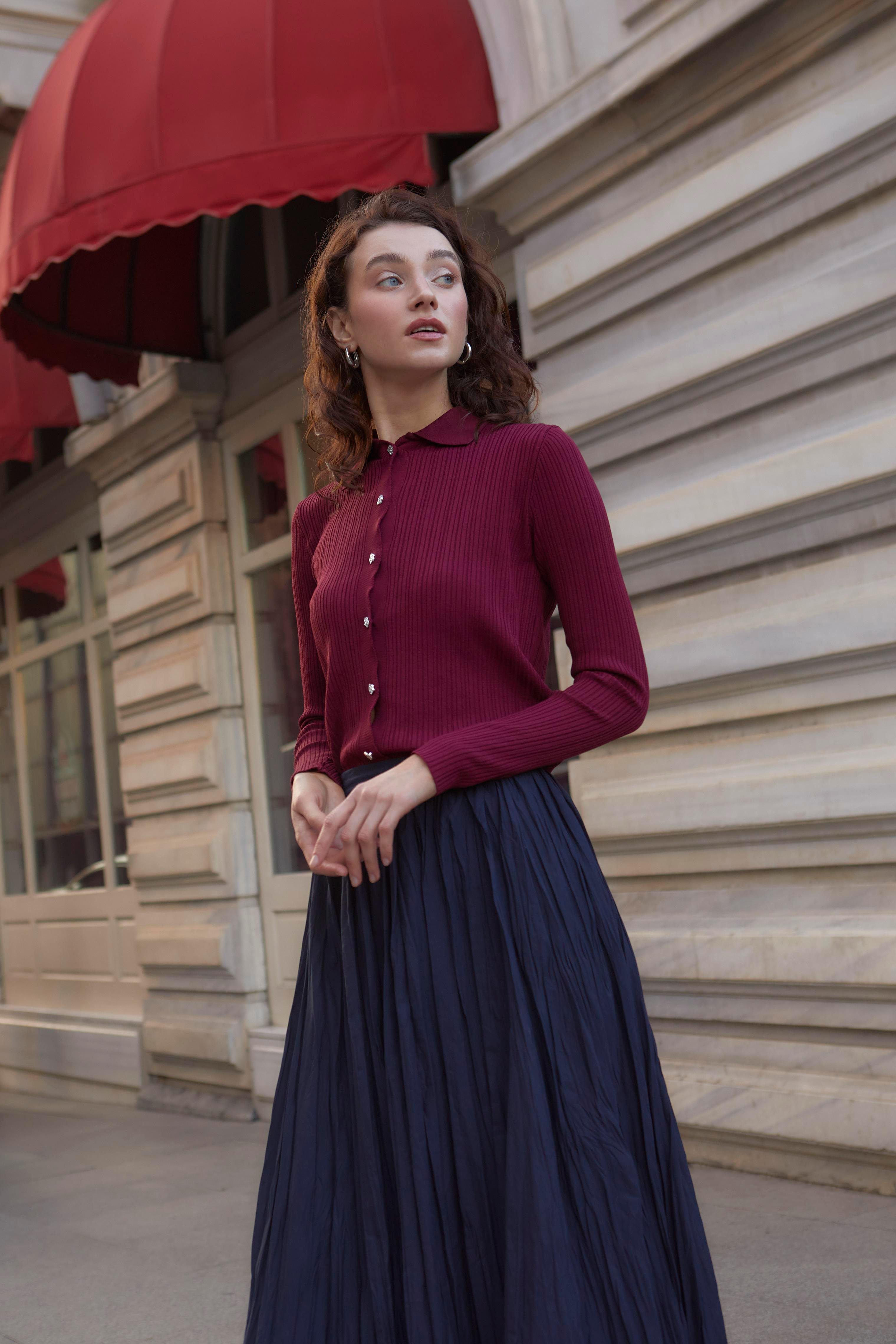 Cotonelit Crop Hırka Bordo