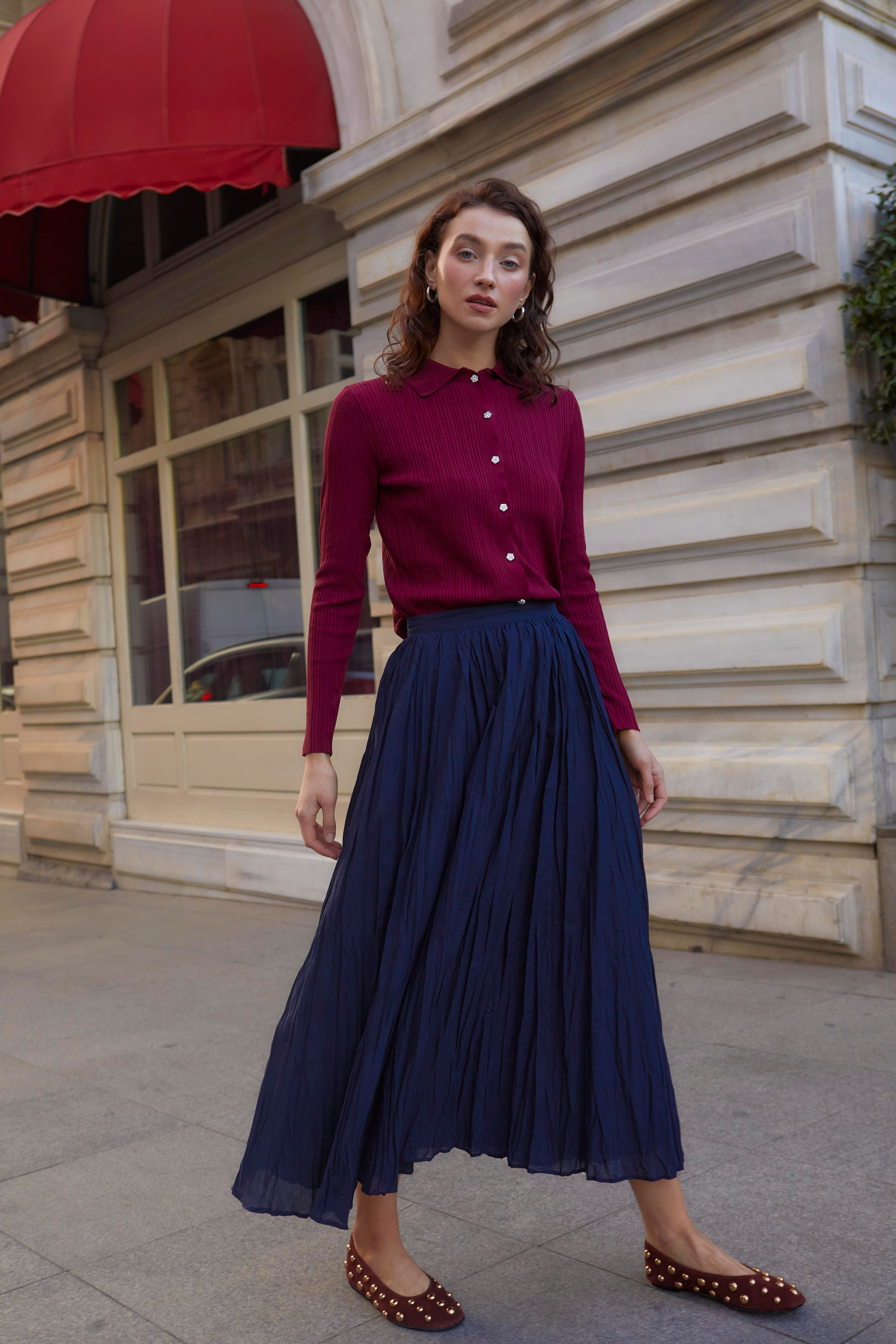 Cotonelit Crop Hırka Bordo