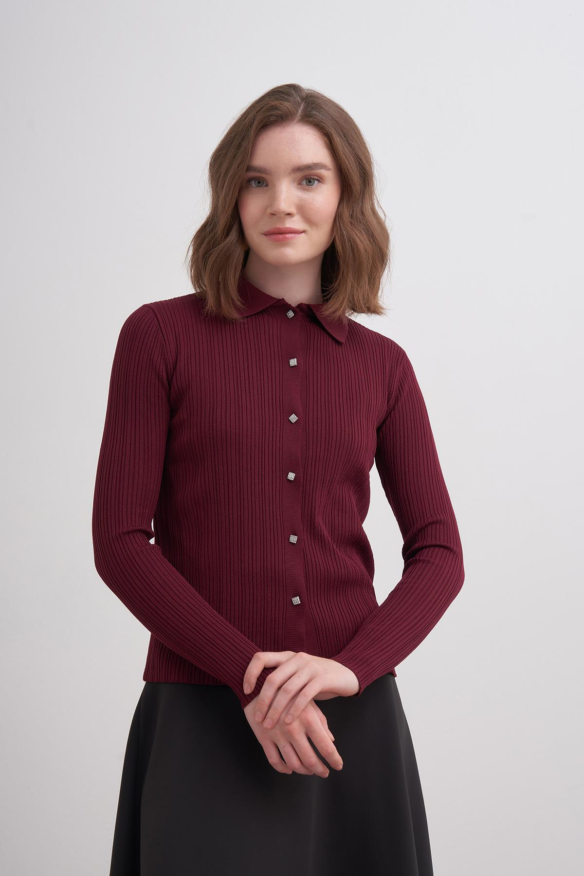 Cotonelit Crop Hırka Bordo