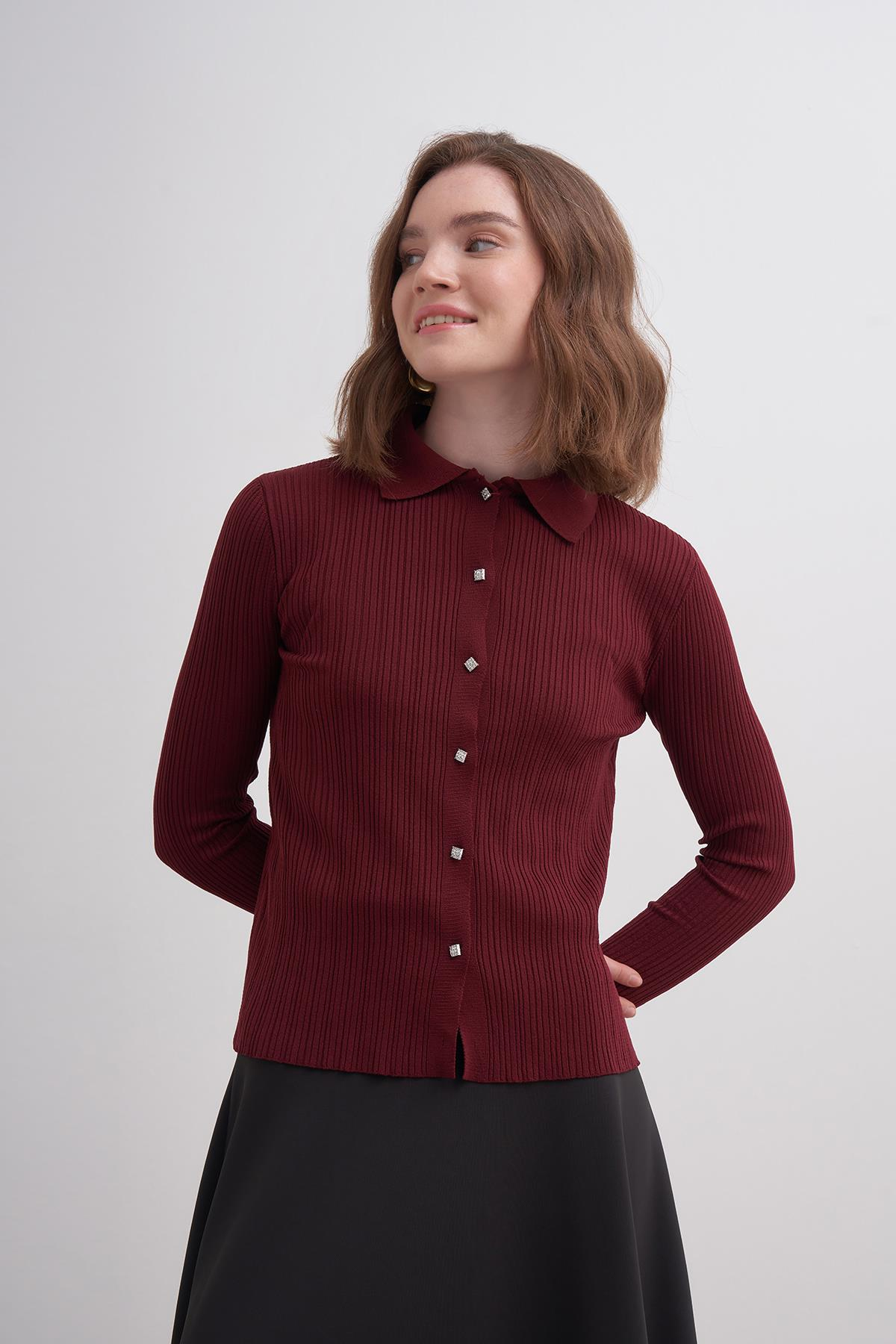 Cotonelit Crop Hırka Bordo