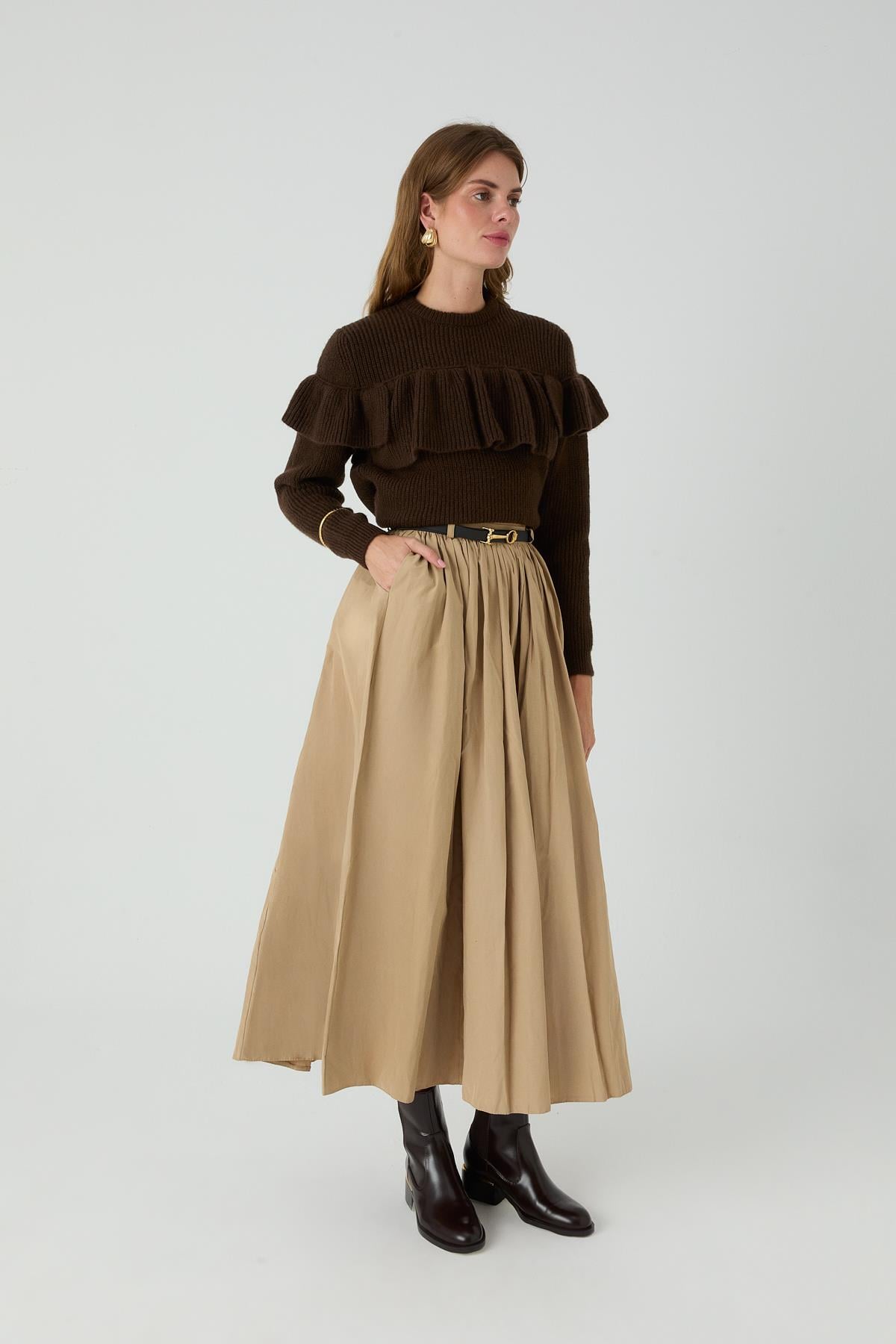 Kemerli Etek Camel