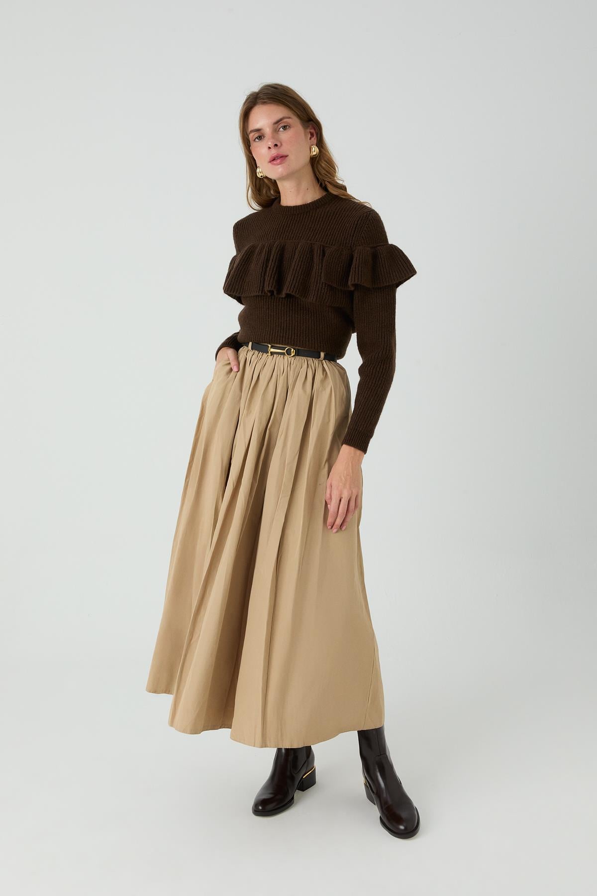 Kemerli Etek Camel