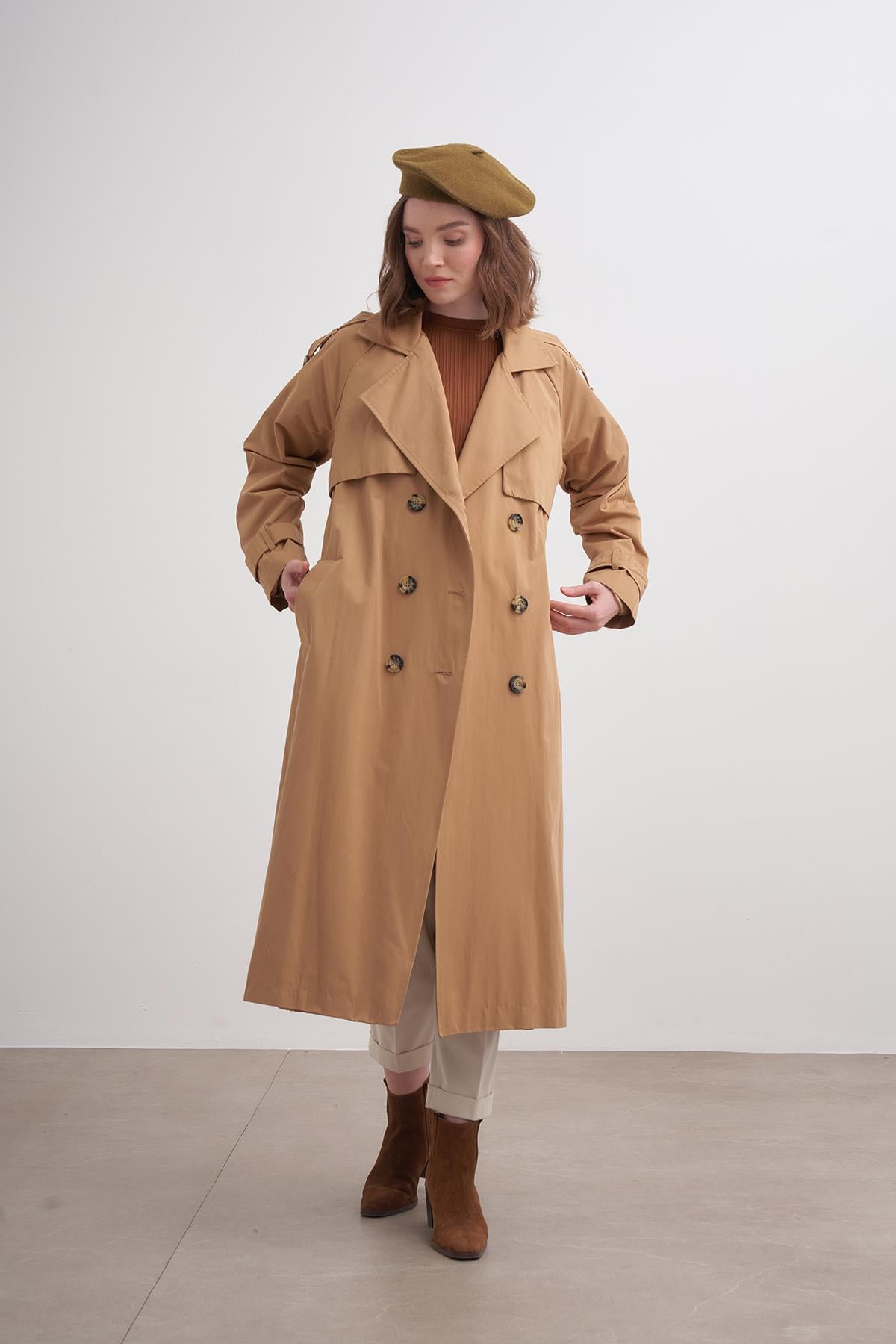 Uzun Trençkot INS34002 Camel