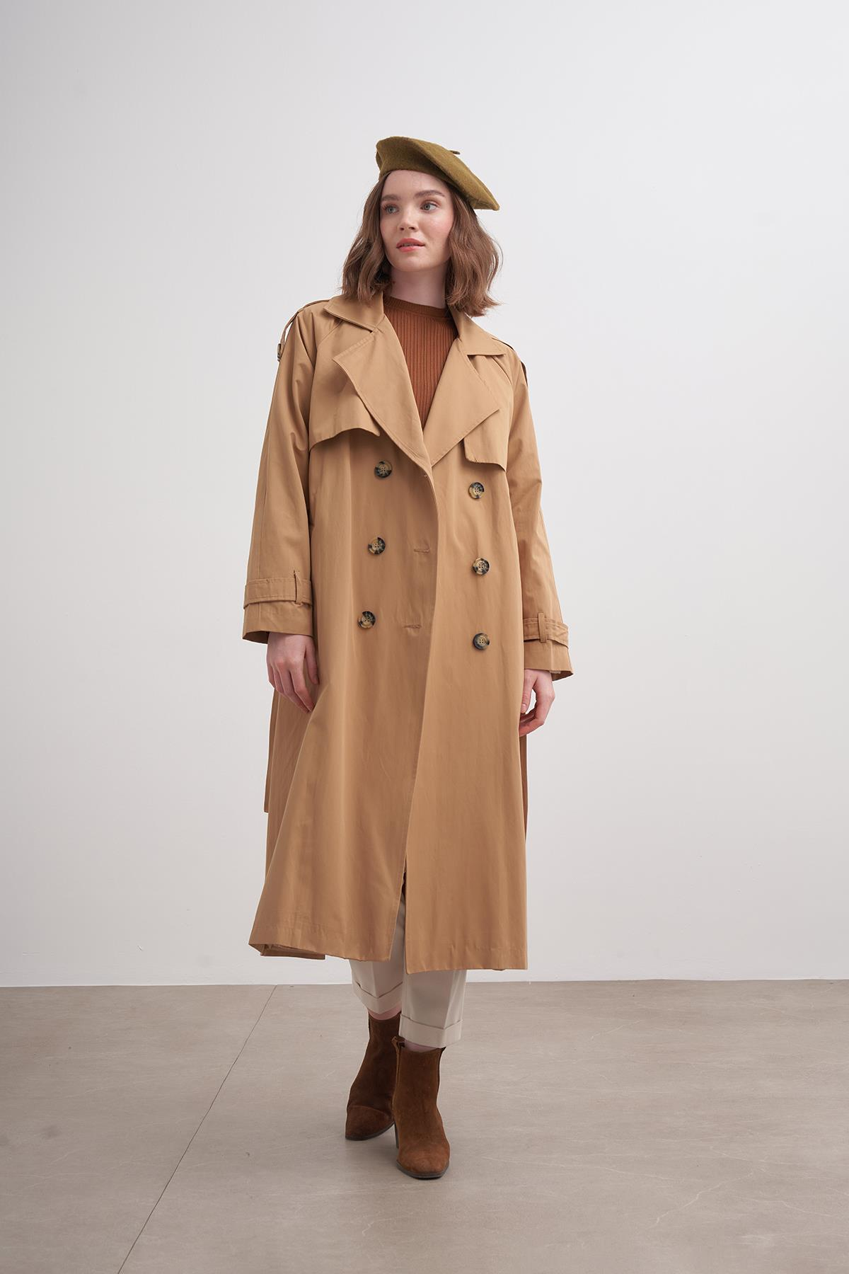 Uzun Trençkot INS34002 Camel
