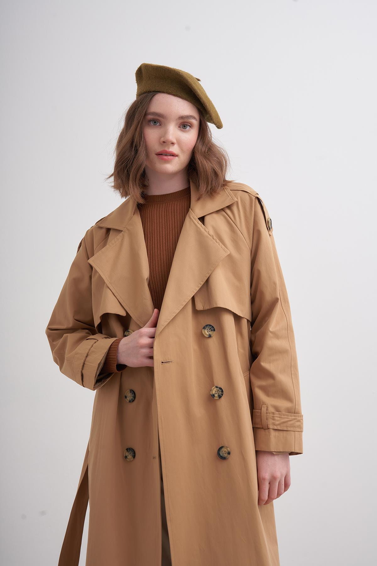 Uzun Trençkot INS34002 Camel