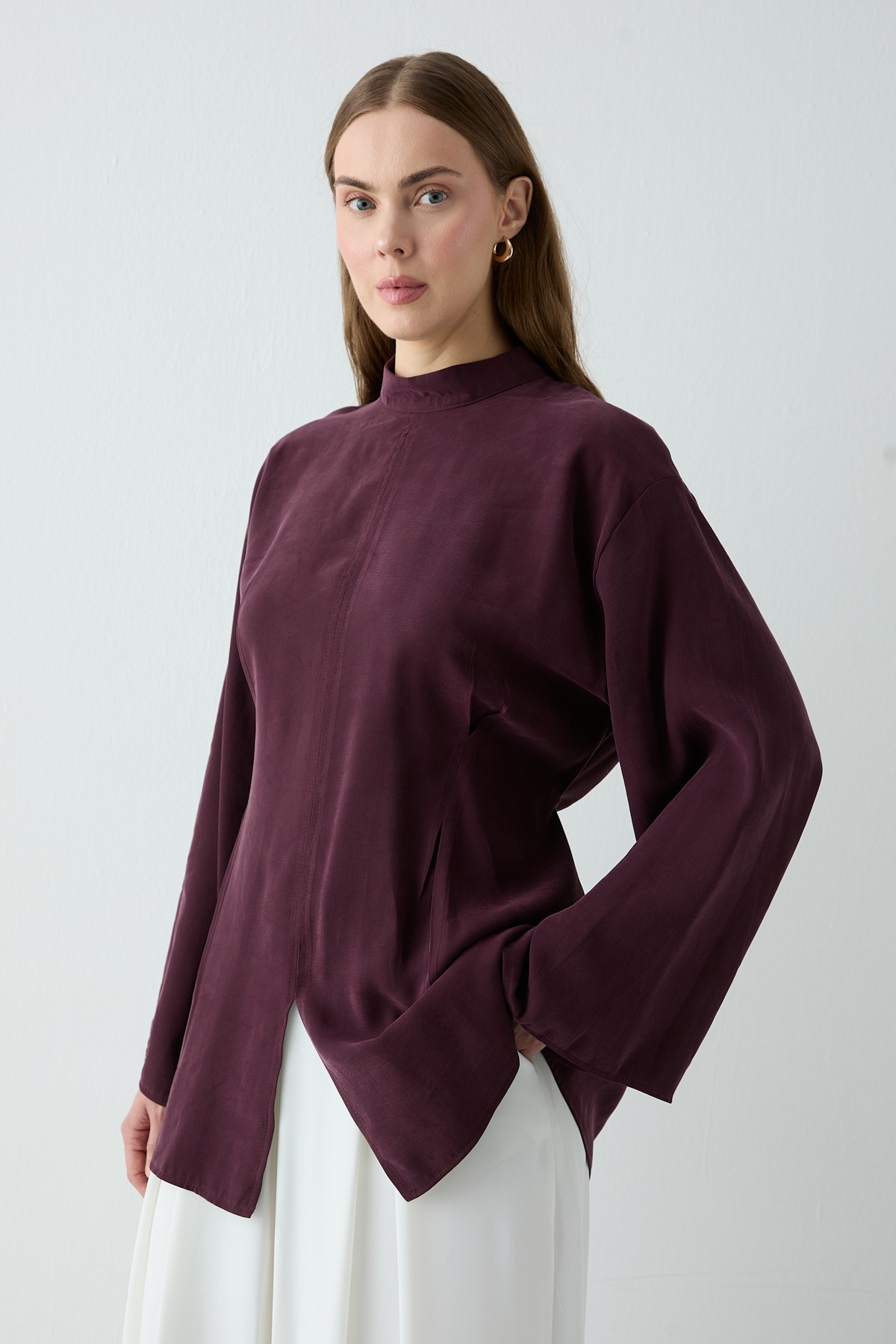 Yırtmaçlı Bluz Bordo