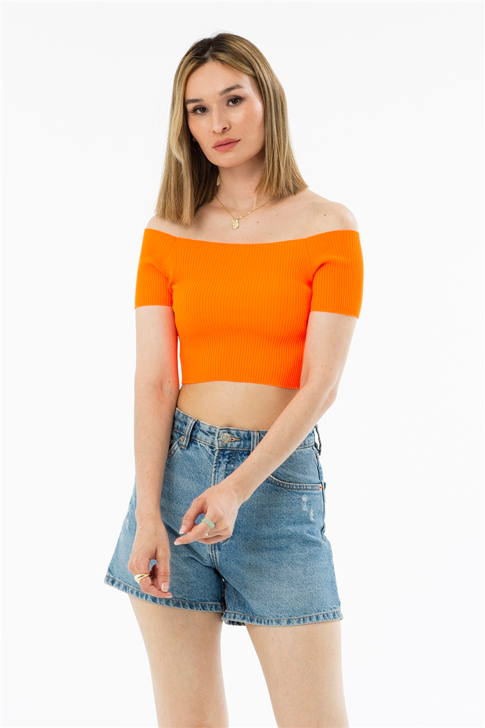 Avrile Açık Yaka Fitilli Kazak  NEON ORANJ  A92105-S