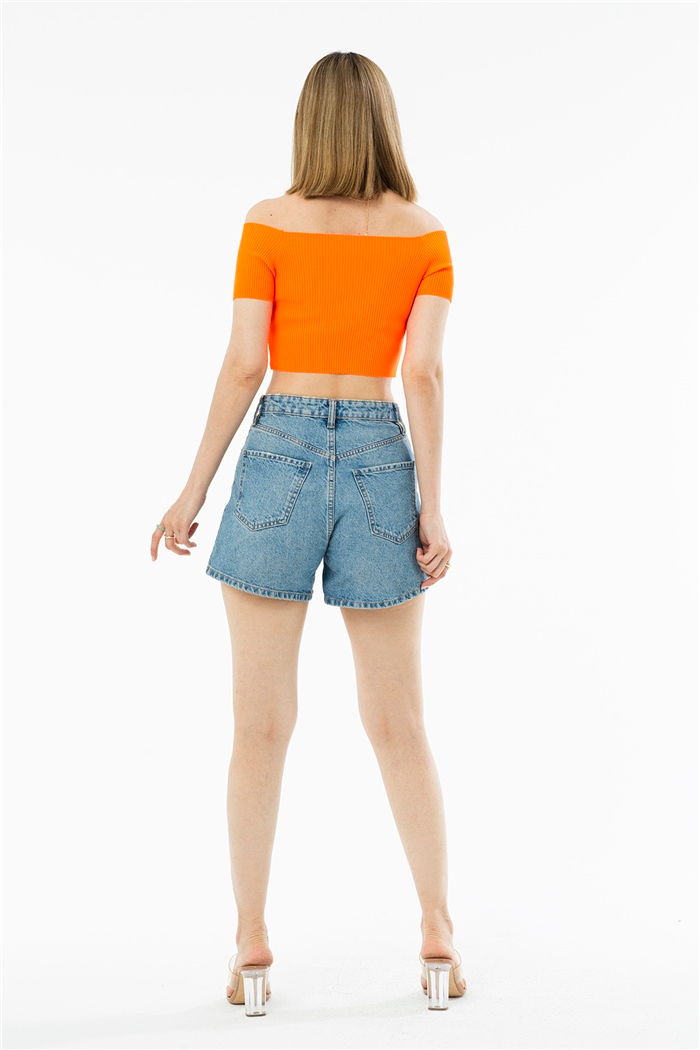 Avrile Açık Yaka Fitilli Kazak  NEON ORANJ  A92105-S