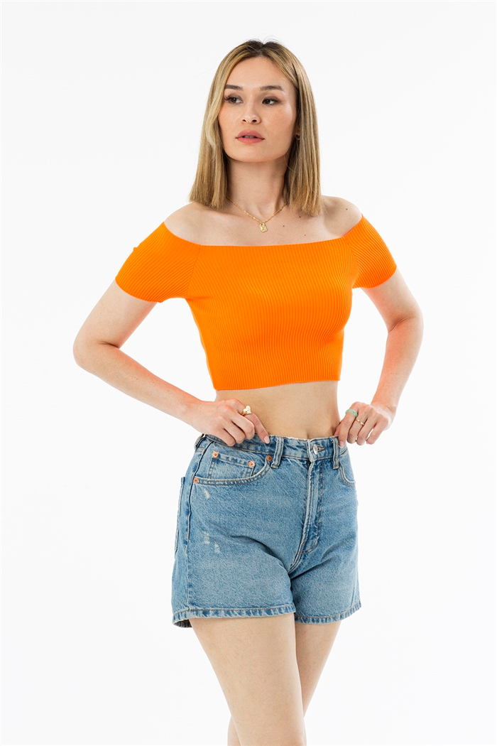 Avrile Açık Yaka Fitilli Kazak  NEON ORANJ  A92105-S