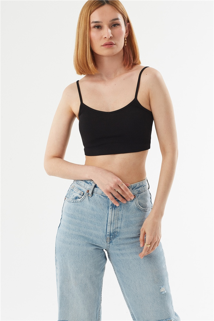 Avrile ASKILI KAŞKORSE CROP  SİYAH  A22-10566