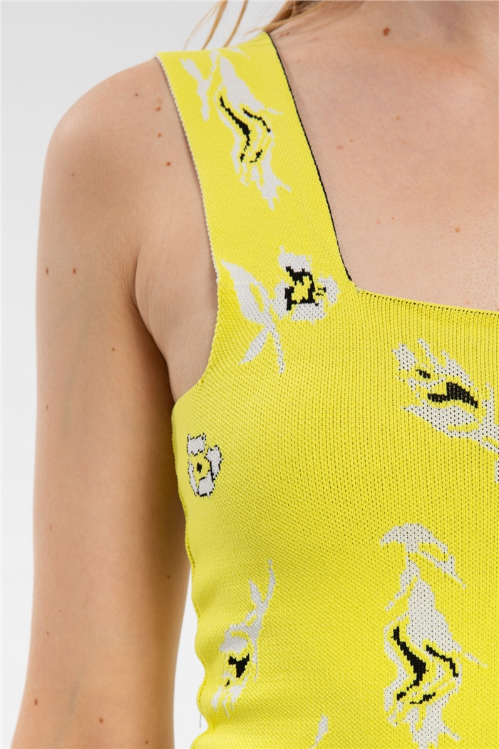 Avrile Çiçek Desenli Kare Yaka Triko Bluz  SARI  A91778-S