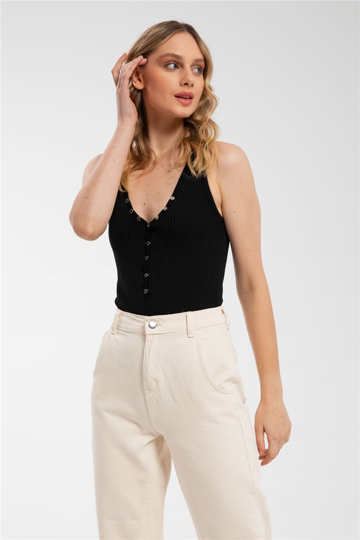 Avrile Çıtçıtlı Triko Zıbın  SİYAH  A91784-S