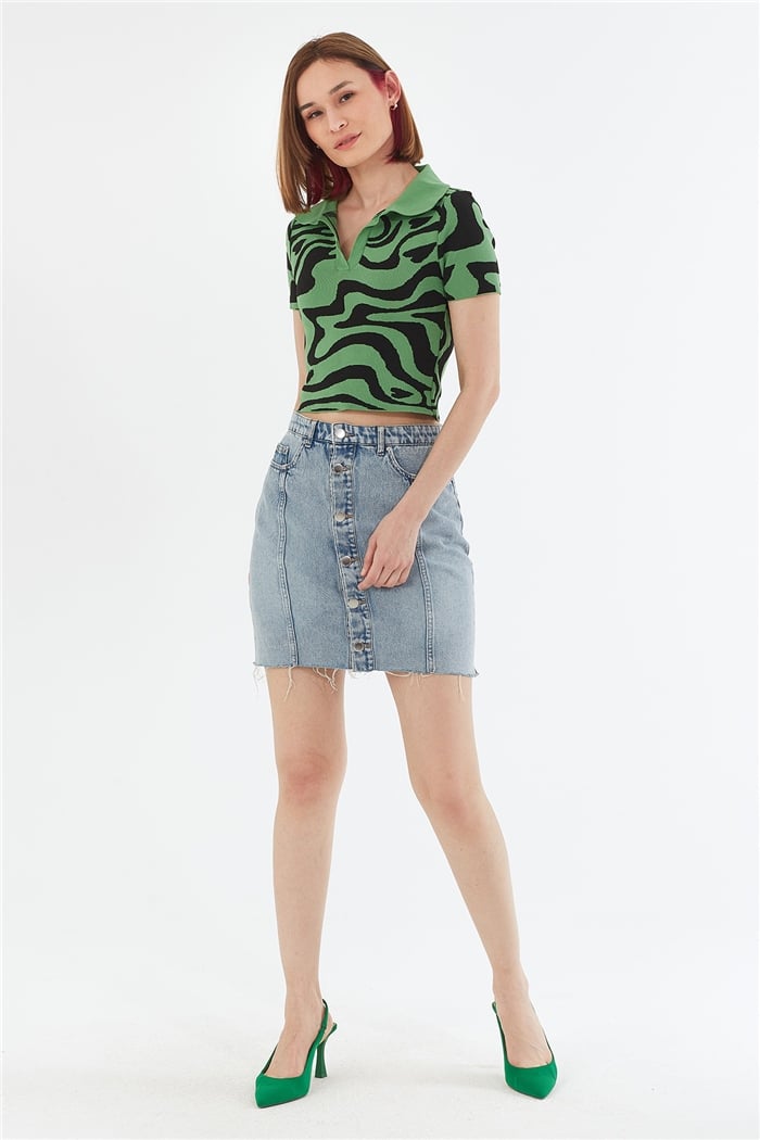 Avrile Desenli Polo Yaka Kazak  BENETTON-SİYAH  A92046-S