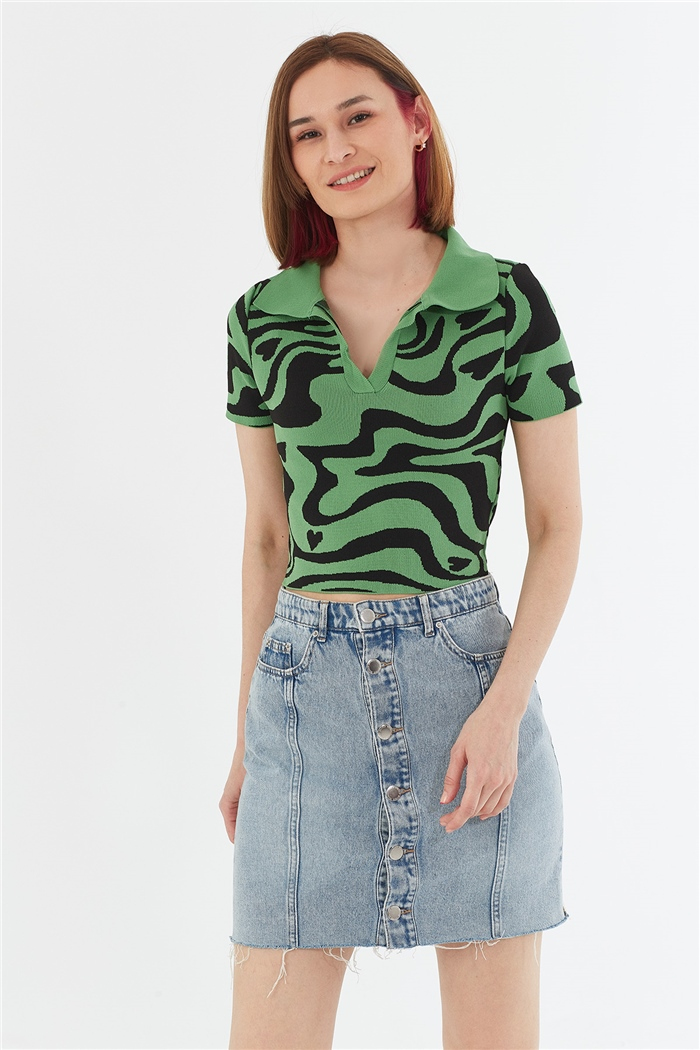 Avrile Desenli Polo Yaka Kazak  BENETTON-SİYAH  A92046-S