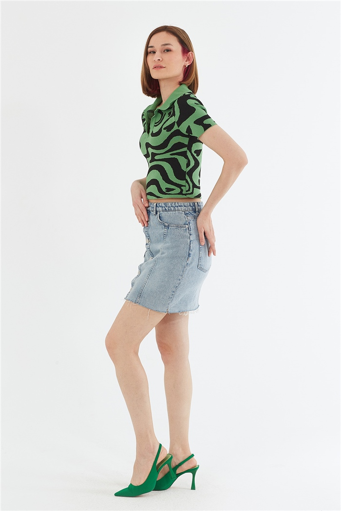 Avrile Desenli Polo Yaka Kazak  BENETTON-SİYAH  A92046-S