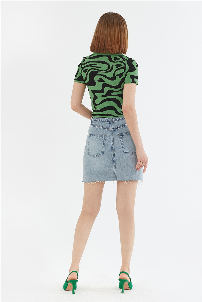 Avrile Desenli Polo Yaka Kazak  BENETTON-SİYAH  A92046-S