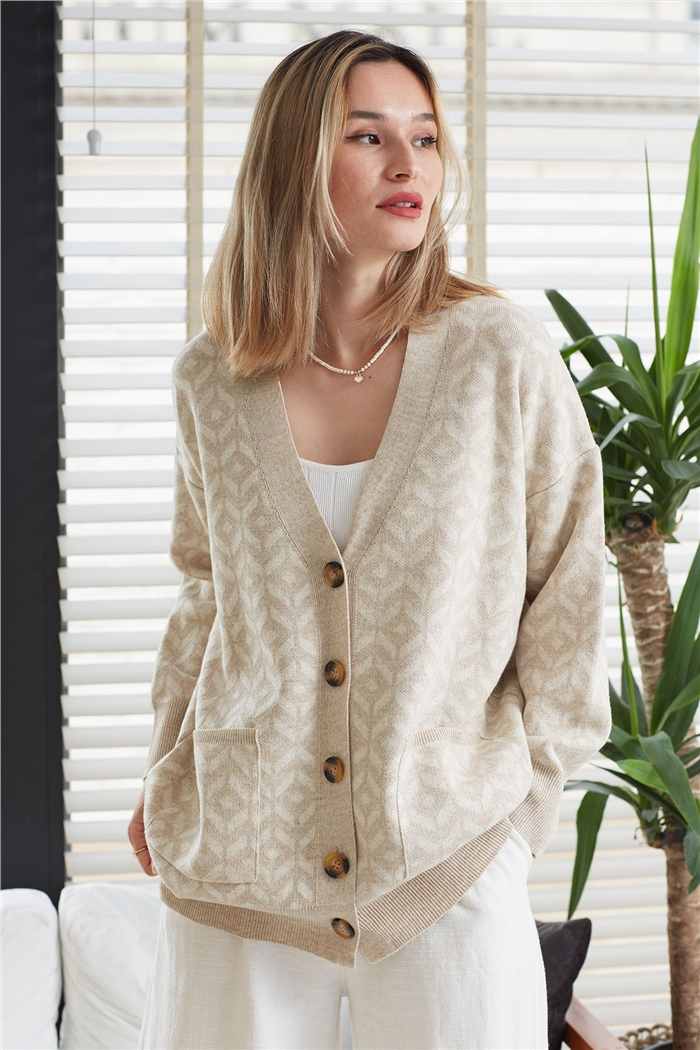 Avrile Desenli Salaş Triko Hırka  BEJ  A91814-S