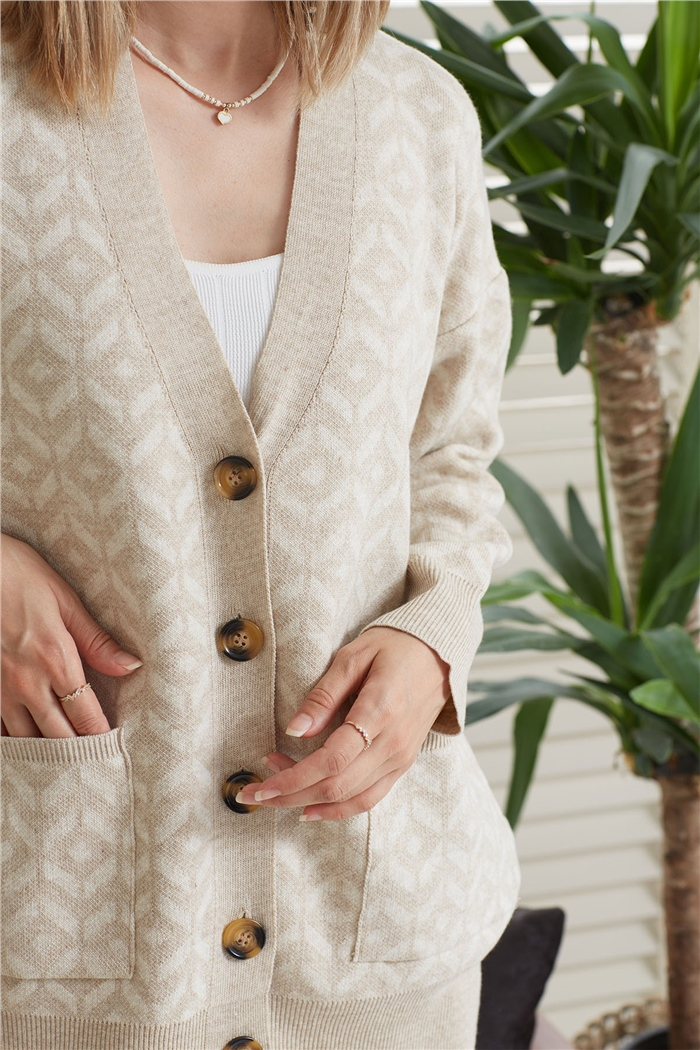 Avrile Desenli Salaş Triko Hırka  BEJ  A91814-S