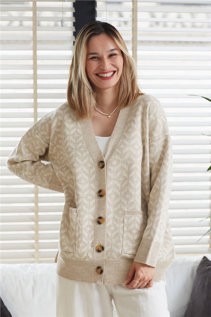 Avrile Desenli Salaş Triko Hırka  BEJ  A91814-S