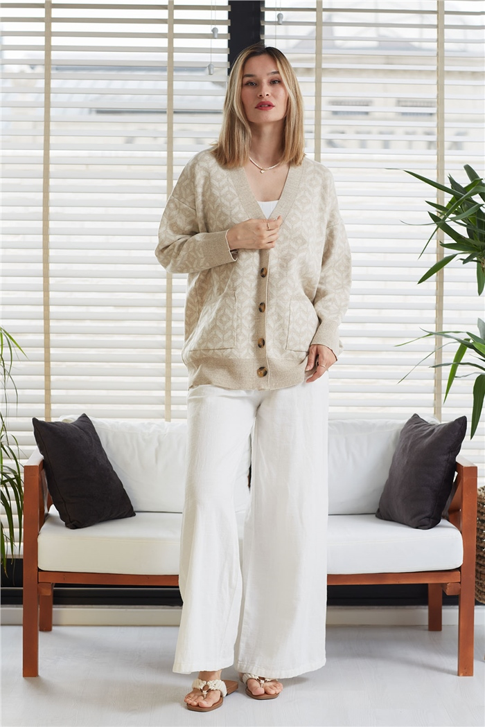 Avrile Desenli Salaş Triko Hırka  BEJ  A91814-S