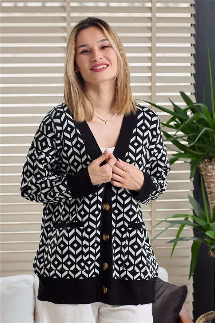 Avrile Desenli Salaş Triko Hırka  SİYAH  A91814-S