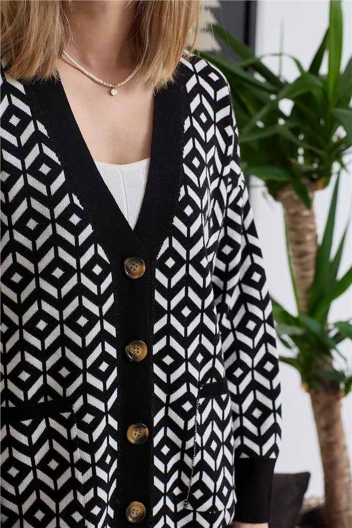 Avrile Desenli Salaş Triko Hırka  SİYAH  A91814-S