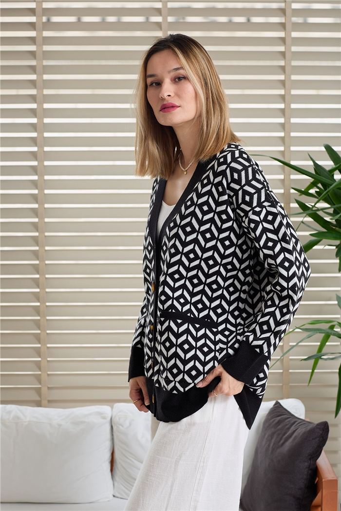 Avrile Desenli Salaş Triko Hırka  SİYAH  A91814-S