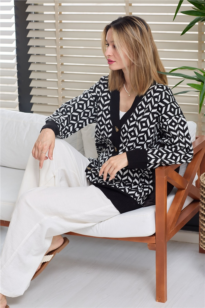 Avrile Desenli Salaş Triko Hırka  SİYAH  A91814-S