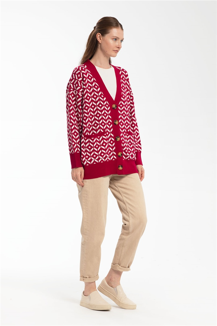 Avrile Desenli Salaş Triko Hırka  VİŞNE  A91814-S