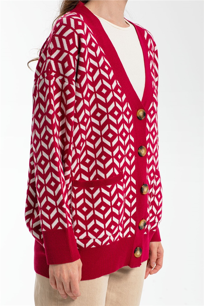 Avrile Desenli Salaş Triko Hırka  VİŞNE  A91814-S