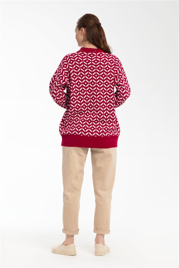 Avrile Desenli Salaş Triko Hırka  VİŞNE  A91814-S