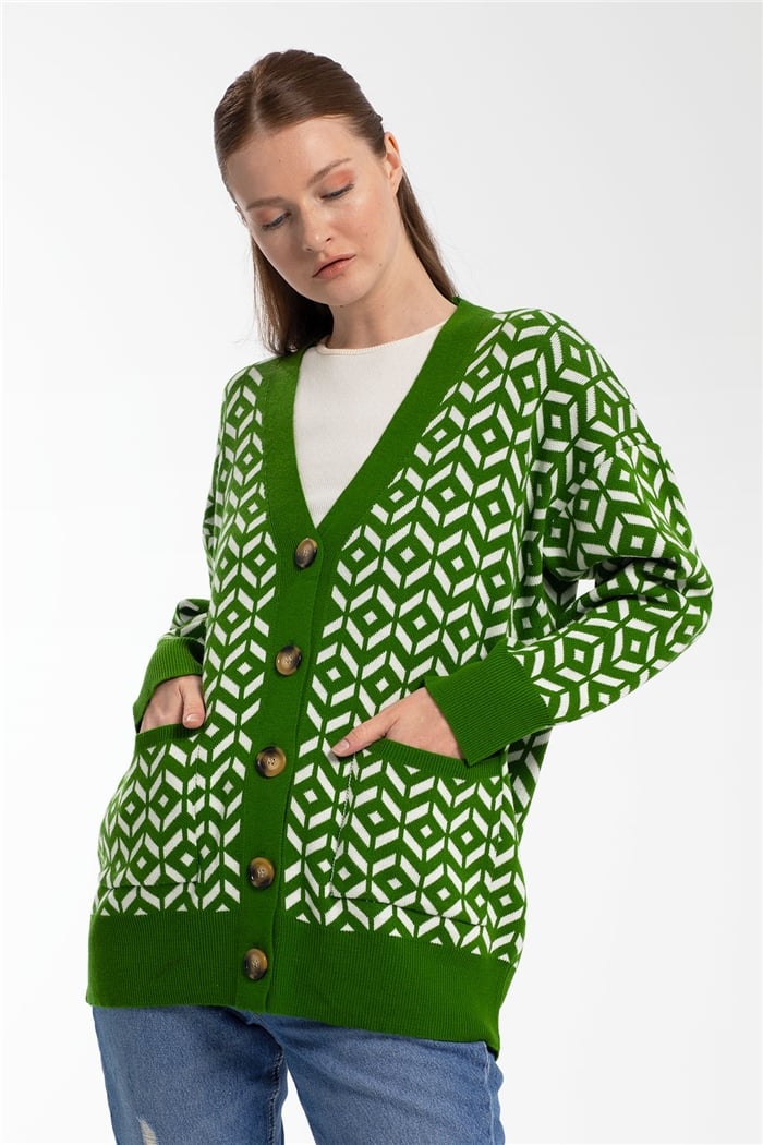 Avrile Desenli Salaş Triko Hırka  YEŞİL  A91814-S