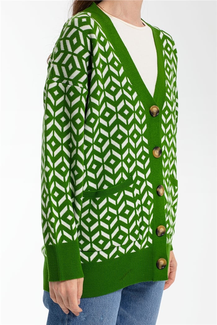 Avrile Desenli Salaş Triko Hırka  YEŞİL  A91814-S