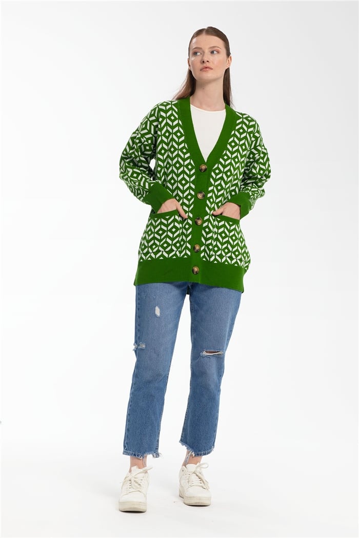 Avrile Desenli Salaş Triko Hırka  YEŞİL  A91814-S