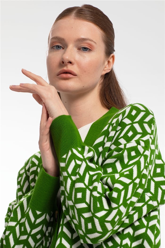 Avrile Desenli Salaş Triko Hırka  YEŞİL  A91814-S