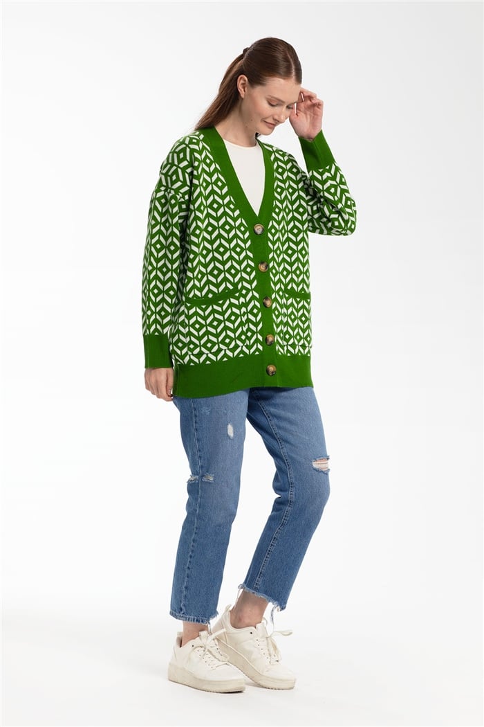 Avrile Desenli Salaş Triko Hırka  YEŞİL  A91814-S