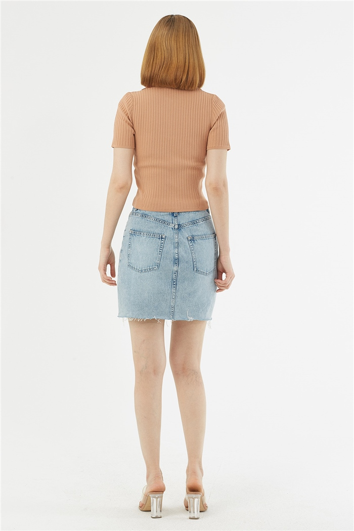 Avrile Fermuarlı Polo Yaka Kazak  CAMEL  A92063-S