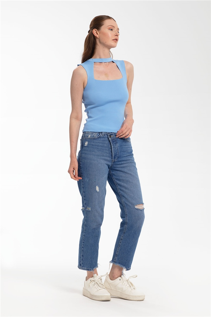 Avrile Göğüs Dekolteli Triko Bluz  BEBE MAVİ  A91808-S