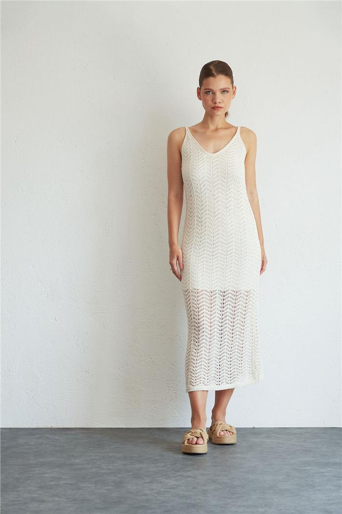 Avrile Kadın AJURLU TRİKO ELBİSE HAM EKRU A92365-S