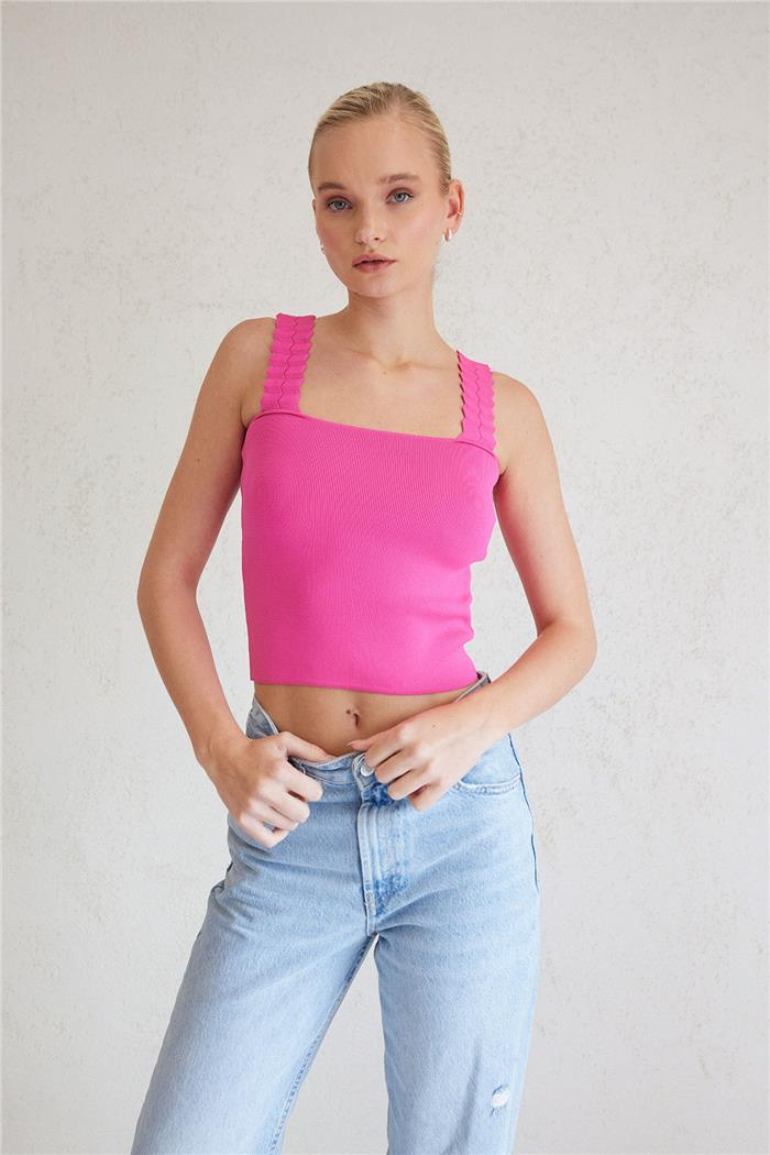 Avrile Kadın Askıları Dilimli Triko Atlet FUŞYA A92348-S