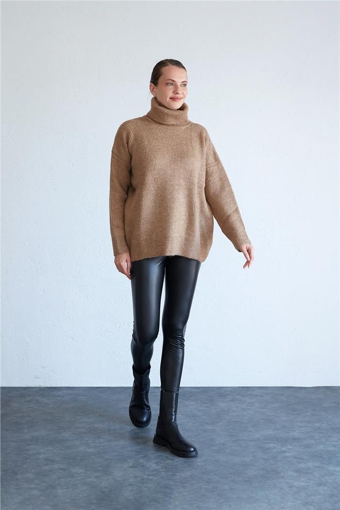 Avrile Kadın Balıkçı Yaka Salaş Triko Kazak CAMEL A91333-S