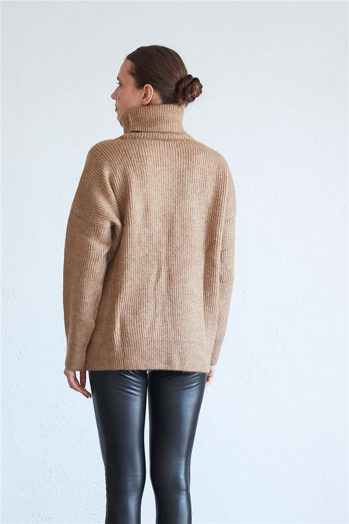 Avrile Kadın Balıkçı Yaka Salaş Triko Kazak CAMEL A91333-S