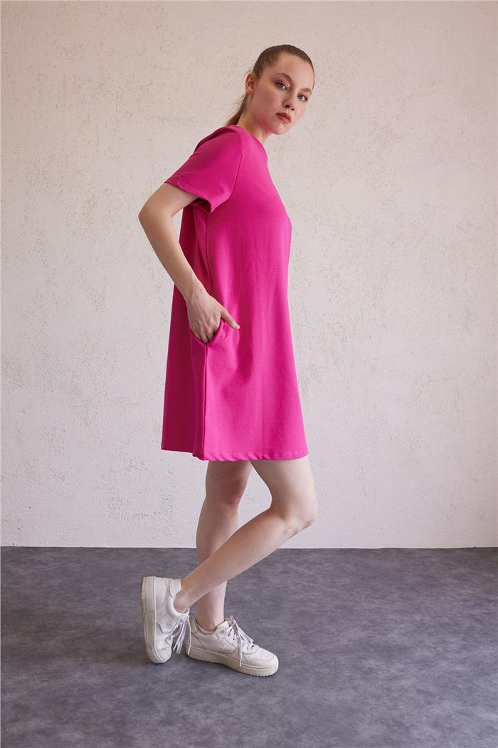 Avrile Kadın Bisiklet Yaka Basic Elbise FUŞYA A23-10222