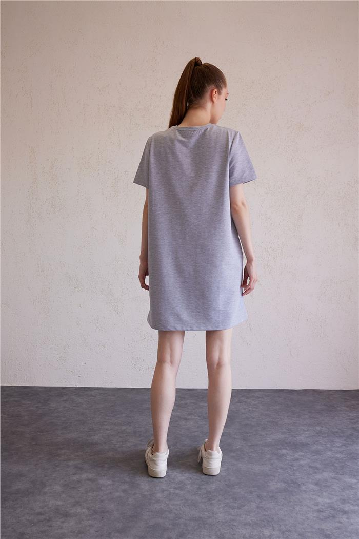 Avrile Kadın Bisiklet Yaka Basic Elbise GRİ A23-10222