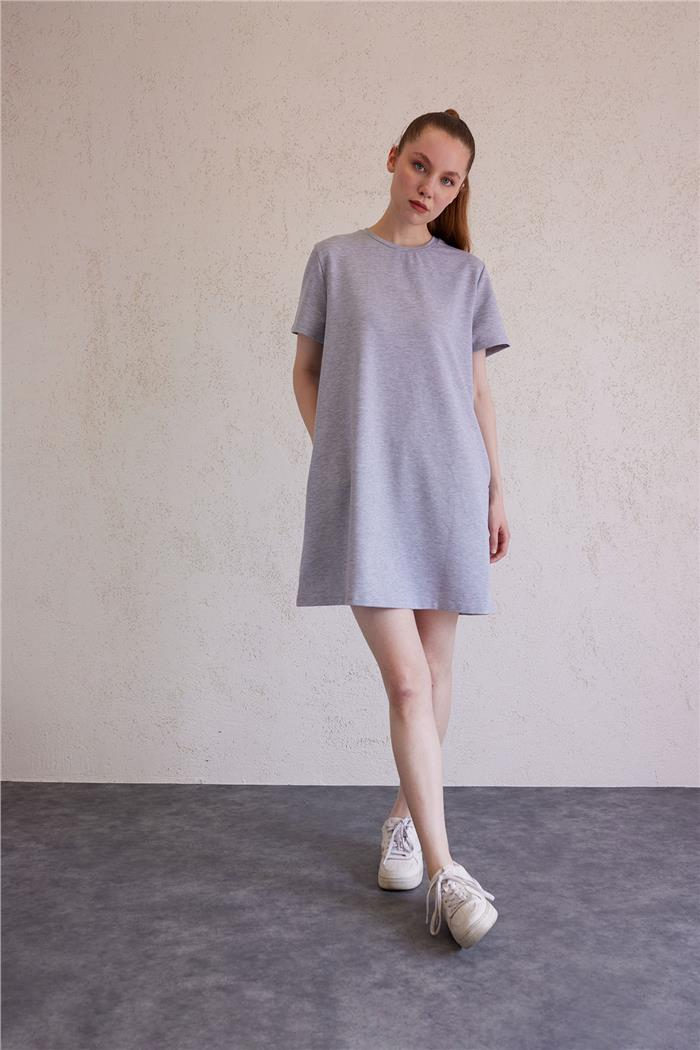 Avrile Kadın Bisiklet Yaka Basic Elbise GRİ A23-10222