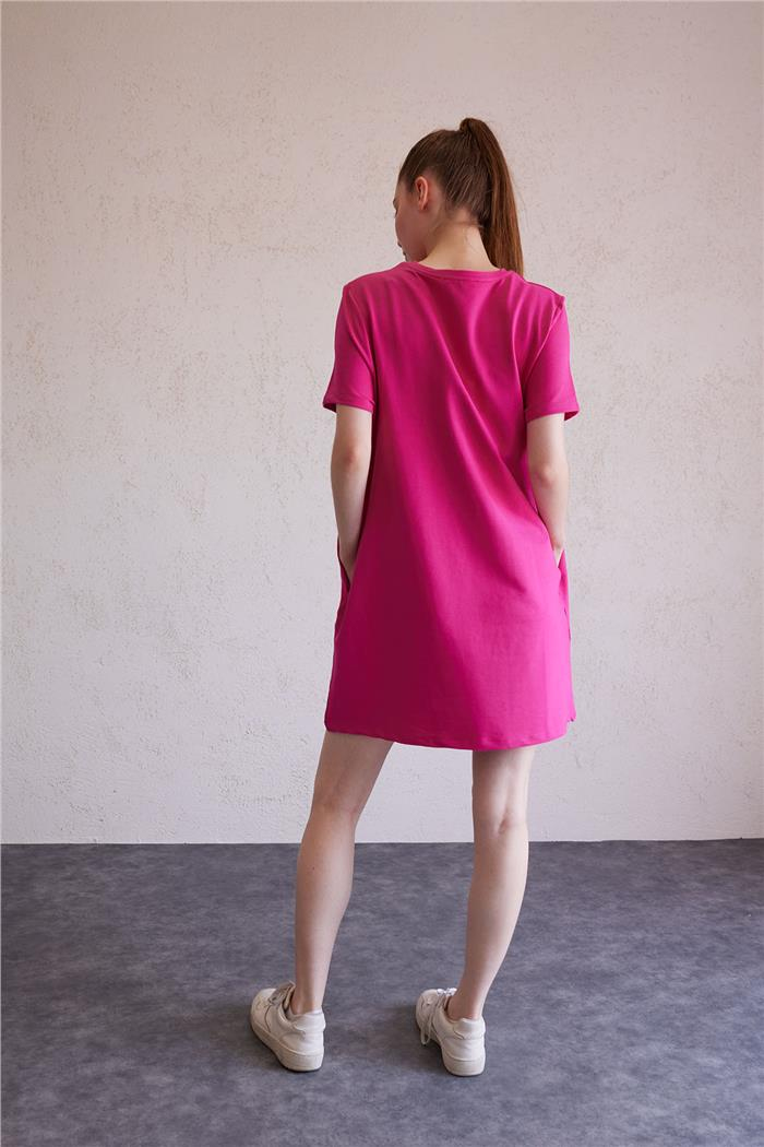 Avrile Kadın Bisiklet Yaka Basic Elbise FUŞYA A23-10222